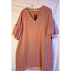 Dress Pink Glam Bell Sleeves Regency Cottagecore Boho Womens Plus XXL 2X NWT